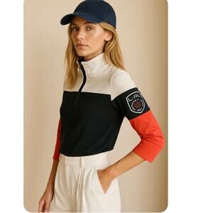 Ralph Lauren Sport Colorblock Quarter Zip Top Medium Preppy Equestrian Classic